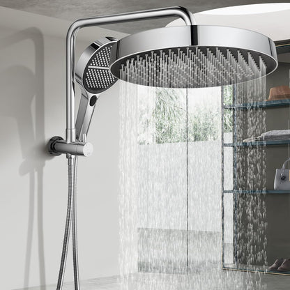 ACA International 13" Rain Shower Head 2 in 1 Round Shower Head Set Wall Mounted Shower Set 4-Mode Handheld Spary Bathroom WELS Approved (Chrome)