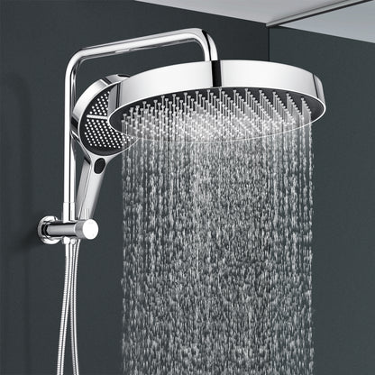 ACA International 13" Rain Shower Head 2 in 1 Round Shower Head Set Wall Mounted Shower Set 4-Mode Handheld Spary Bathroom WELS Approved (Chrome)